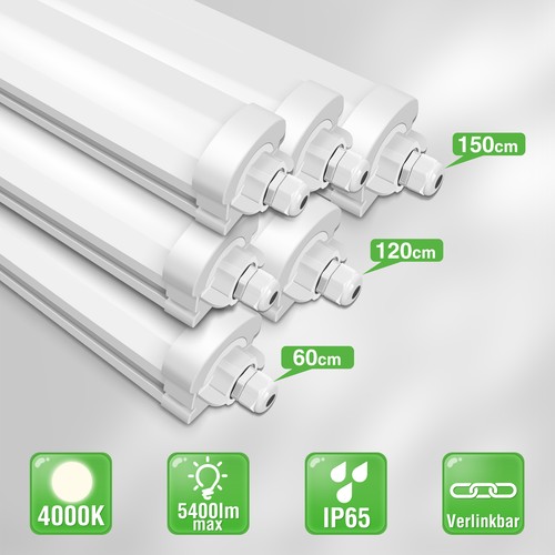 Led feuchtraumleuchte ip65 - 2x,